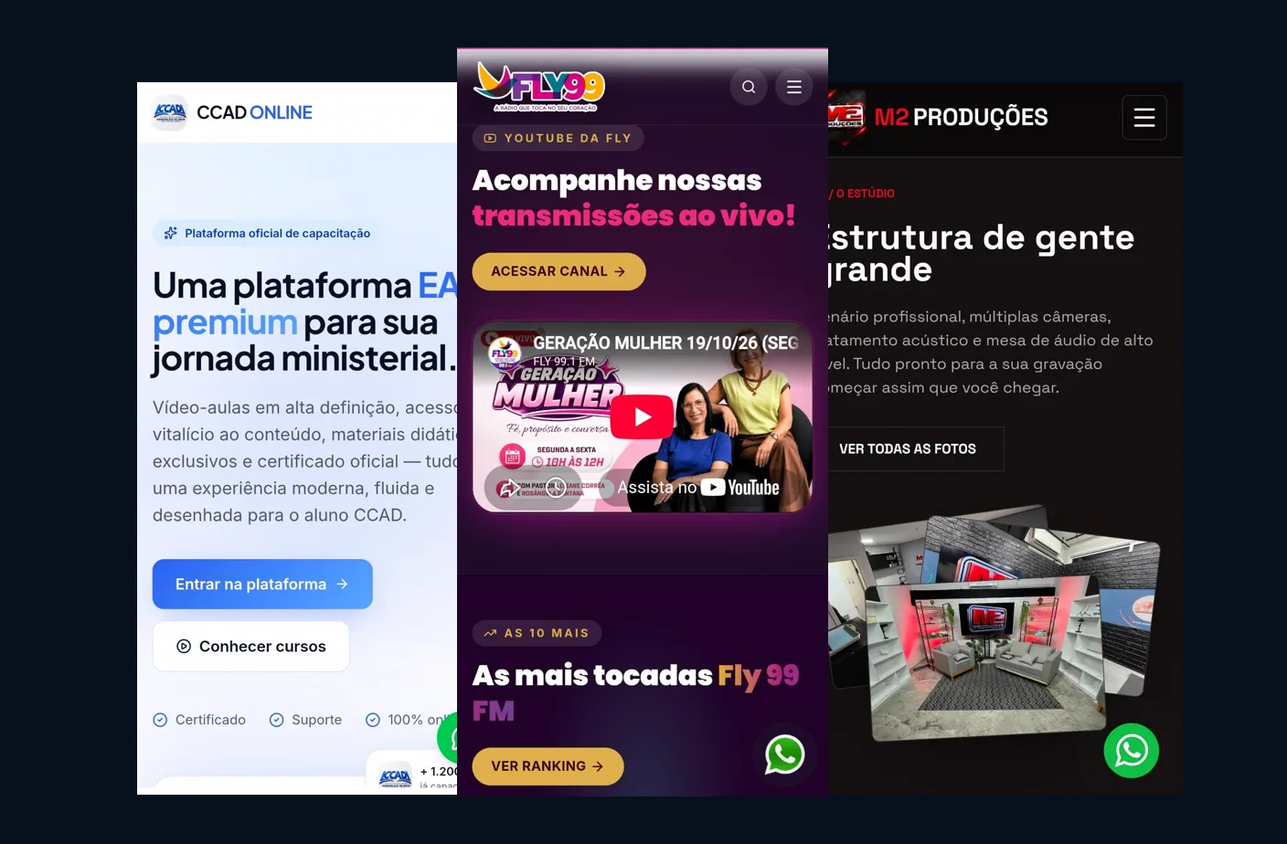 Sites criados pela Pro Image vistos no celular